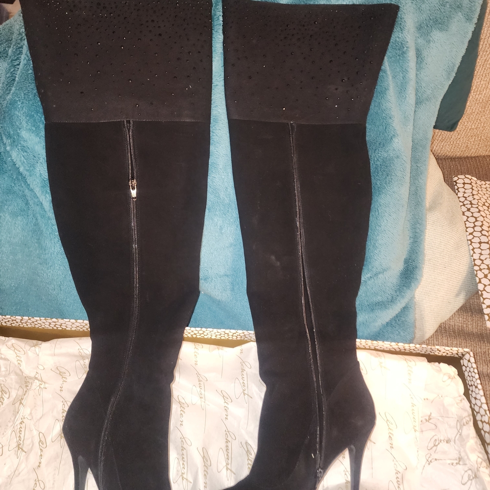 New!! ABS Allen Schwartz Black Over-the-Knee Suede Stiletto Boots